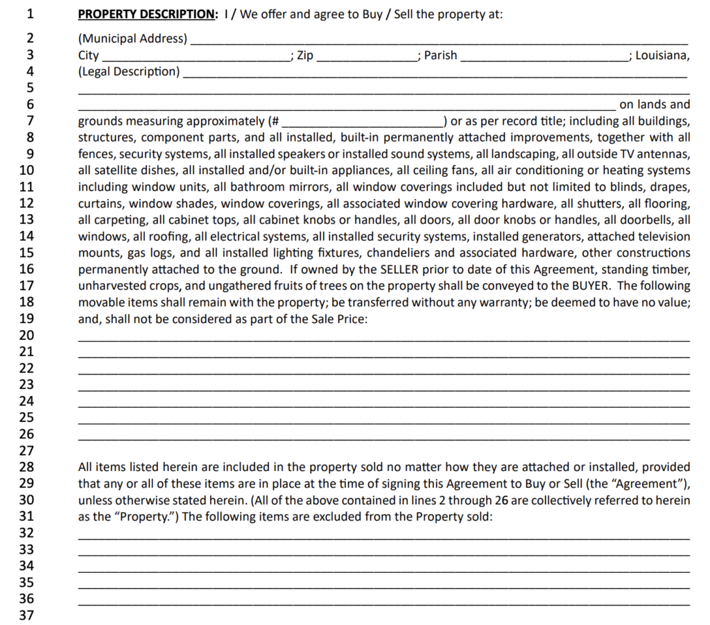 Louisiana real estate purchase agreement page 2